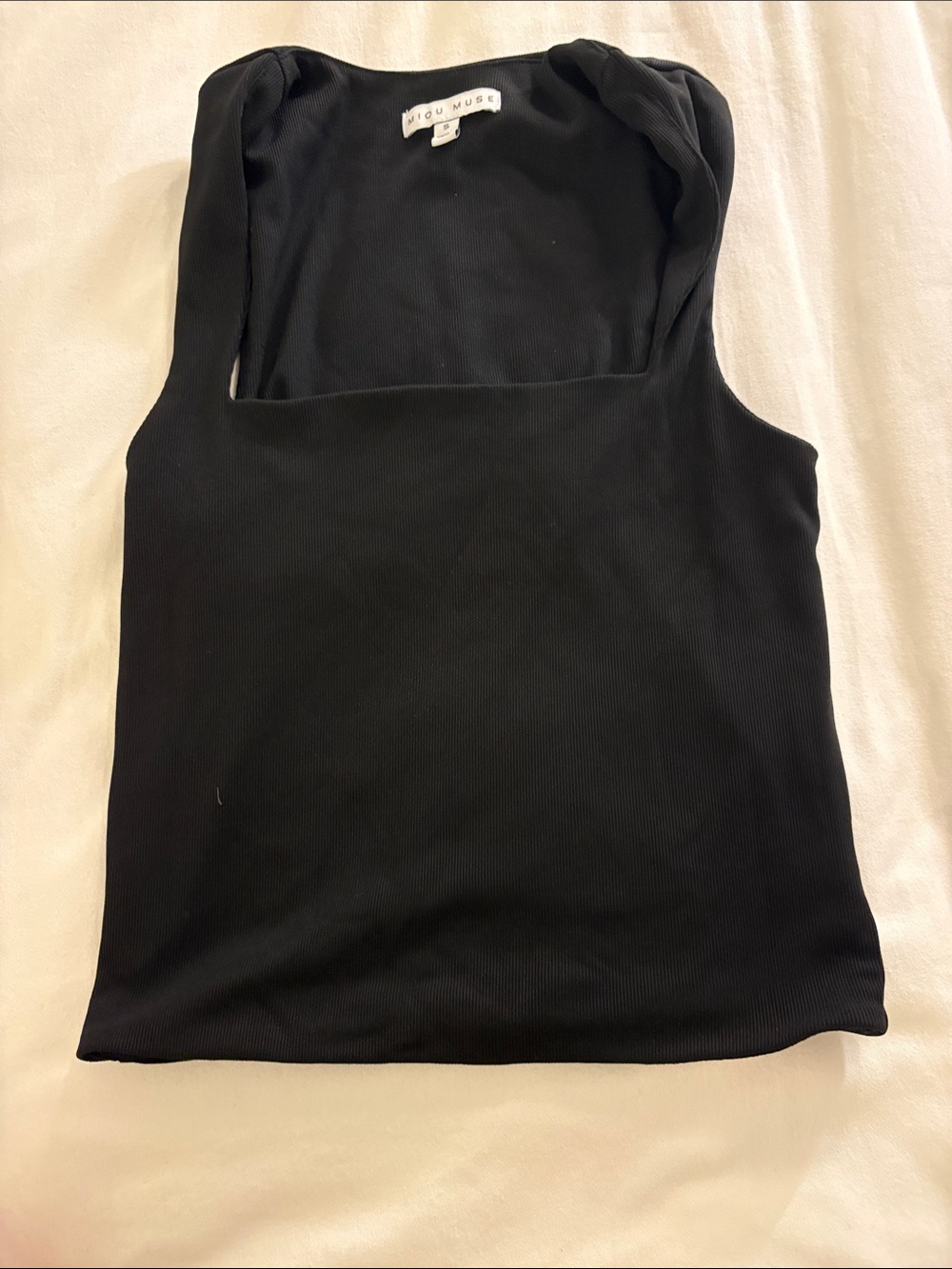 Moi Muse Black Square-Neck Ribbed Tank